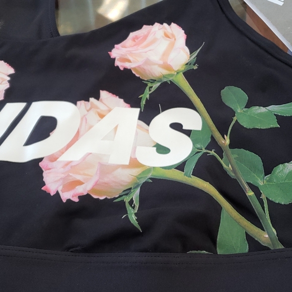 ADIDAS WOMEN'S 3 STRIPES FLORAL SPORT BRA BLACK - Picture 6 of 14